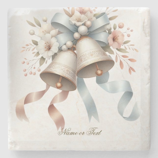 Hochzeitsblumen Bells Pink Blue Ribbons Schöne Steinuntersetzer (Vorderseite)
