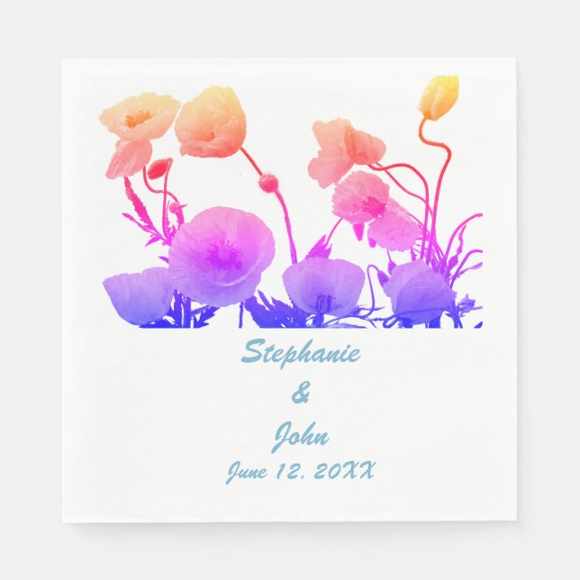Hochzeitsblumen Wasserfarbe Blumenmohn Hübsch Serviette (Vorderseite)