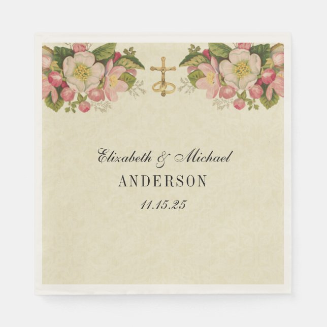 Hochzeitsblumenkreuz Vintage Kirschblüten Serviette (Vorderseite)
