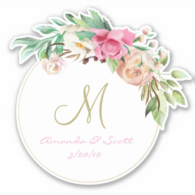 Hochzeitsblumenmonogramm-Ausschnitt Aufkleber (Vorderseite)