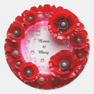 Hochzeitsblumenschmuck mit roten Blumen Runder Aufkleber