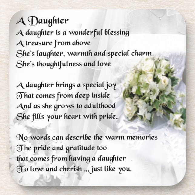 Hochzeitsblumenstrauß   Tochter-Gedicht Untersetzer (Vorderseite)