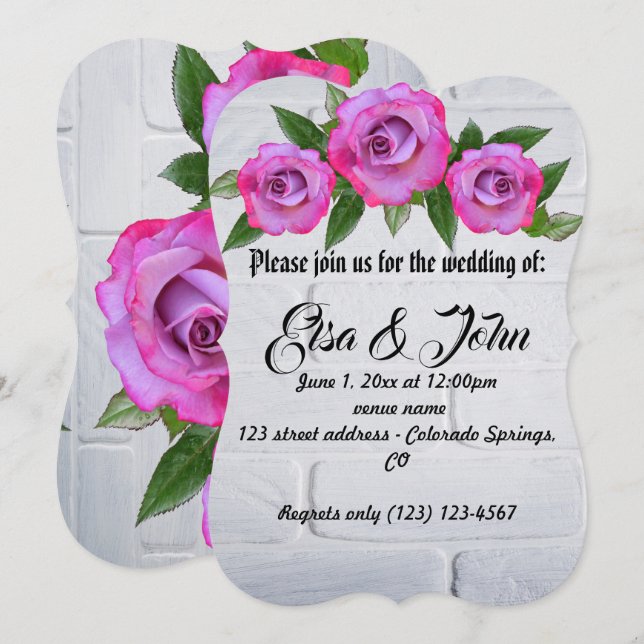 Hochzeitsblüten Rose Romantisches Schicksal Einladung (Vorne/Hinten)