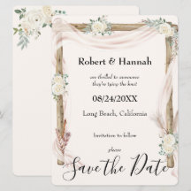 Hochzeitsbogen und Rose - Creme Gold Save the Date