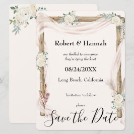 Hochzeitsbogen und Rose - Creme Gold Save the Date