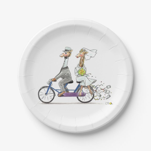 Hochzeitsbriefe und Bräutiggiraffen - personalisie Pappteller (Vorderseite)