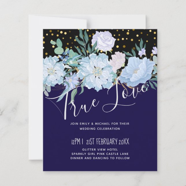 Hochzeitsbudget der Marine Aqua Blue Floral (Vorderseite)