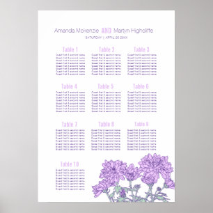 Hochzeitschrysantheme lila Blumenkunst-Tischplan Poster