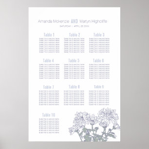 Hochzeitschrysantheme weiß gezeichneter Tischplan Poster