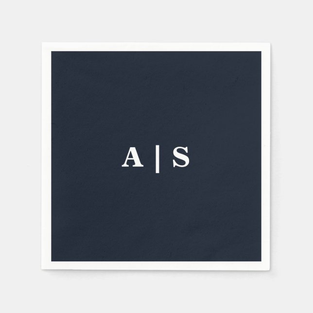 Hochzeitscocktail für Navy & White Monogram Serviette (Vorderseite)