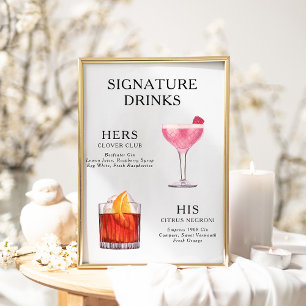 Hochzeitscocktail-Menüplakat mit Signature-Drinks Poster