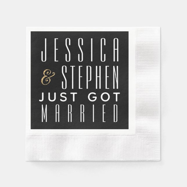 Hochzeitscocktail Napkin Elegante Gold und Schwarz Serviette (Vorderseite)