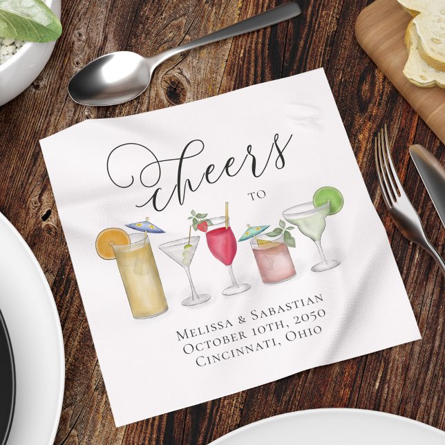 Hochzeitscocktails Niedlich Serviette (Cheers, cute wedding cocktail napkin with cocktails artwork. )