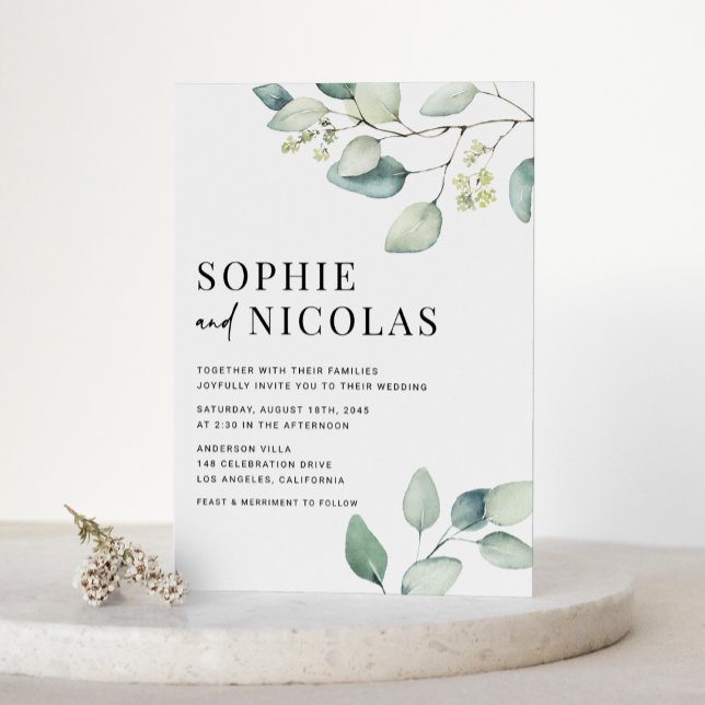 Hochzeitscodierung der grünen Eukalyptus QR Einladungspostkarte (Watercolor Sage Green Eucalyptus Wedding Invitation Postcard)