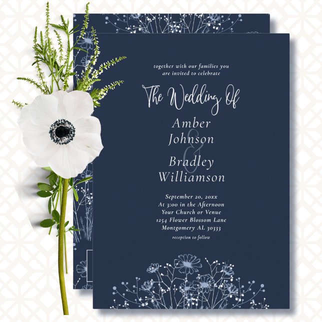 Hochzeitscodierung für Navy Blue Wildblume Einladung (Von Creator hochgeladen)