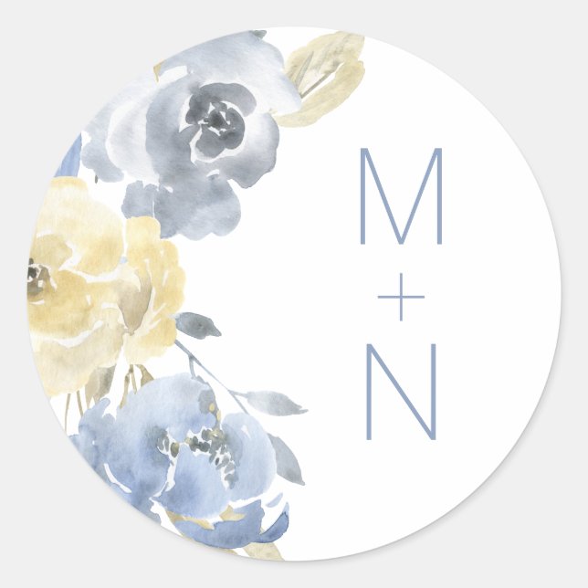 Hochzeitscodierung in Blauer Flora Umschlag Aufkle Runder Aufkleber (Vorderseite)