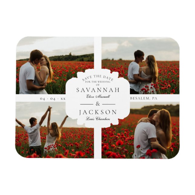 Hochzeitscollage 4 Custom Fotos Minimalistisch Mod Magnet (Horizontal)