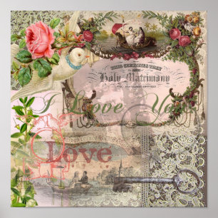 Hochzeitscollage Vintage-Hochzeit Blumen Poster