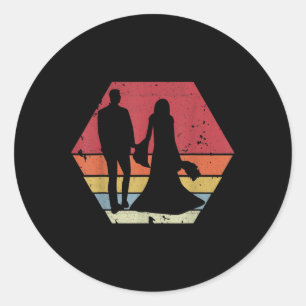 Hochzeitscouch Vintag Retro Sunset Bride Groom Re Runder Aufkleber