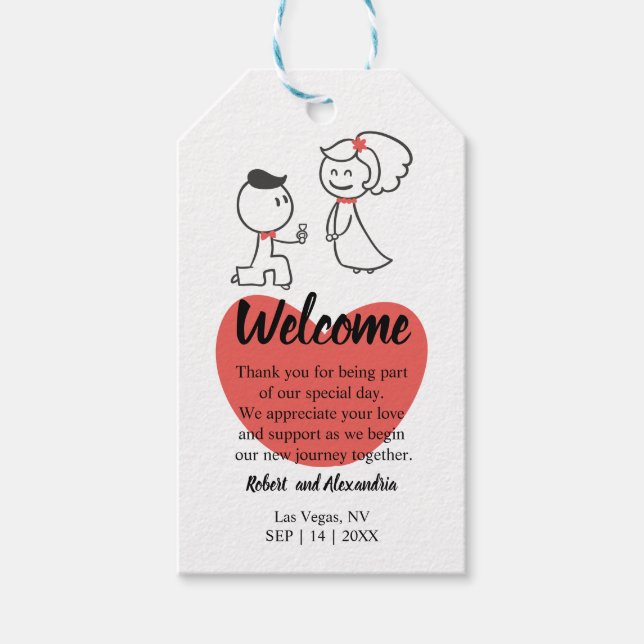 Hochzeitscoupe Begrüßung Geschenkanhänger (Vorderseite)