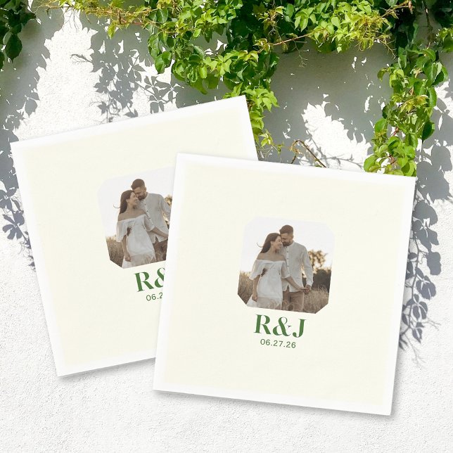 Hochzeitscoupel Foto Green Monogram hinzufügen Serviette (Wedding Couple Add Photo Green Monogram Napkins)