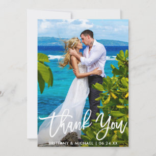 Hochzeitscouple-Foto Moderne Pinselschrift Dankeskarte