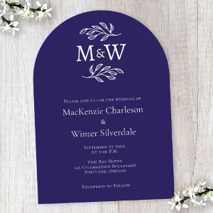 Hochzeitscouple Monogram Initials Navy Blue Arch Einladung