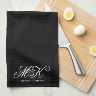Hochzeitscouples Initial Script Monogram Black Geschirrtuch