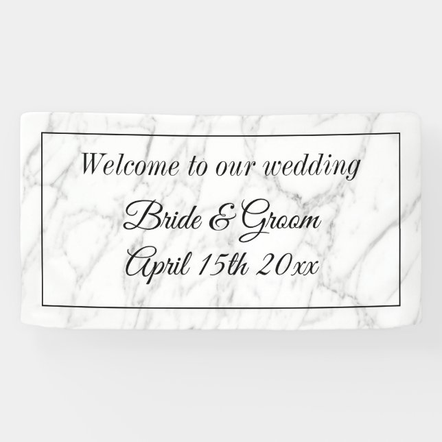 Hochzeitscreme-Begrüßungsbanner aus weißem Marmor Banner (Horizontal)