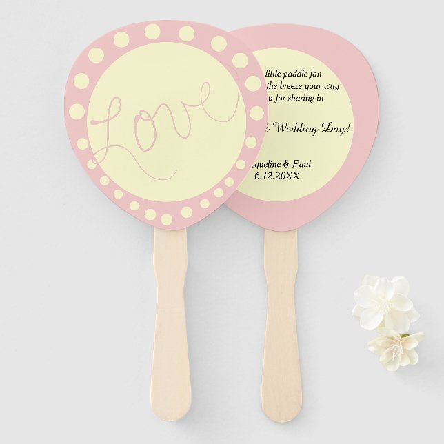 Hochzeitscreme Polka Dots Personalisiert Fächer (Vorne und Hinten)