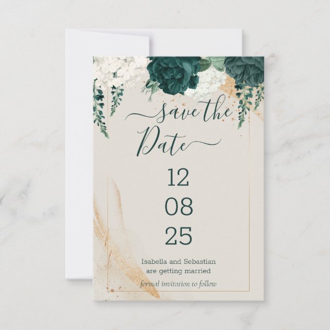 Hochzeitscreme Save the Date Emerald Green (Vorderseite)