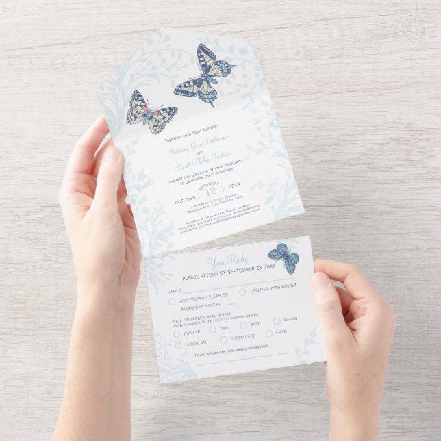 Hochzeitscreme-Schmetterlinge Wirbel essen UAWG All In One Einladung (Abreißtisch)