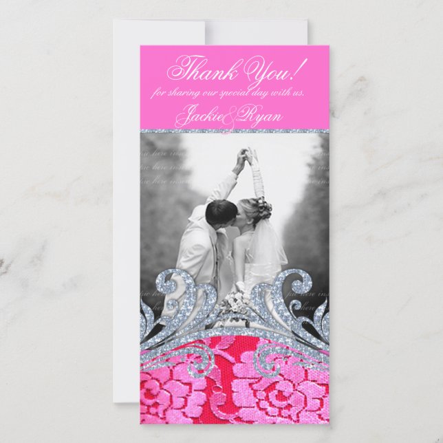 Hochzeitsdanken: Floral Lace Blume Glitzer Dankeskarte (Vorderseite)