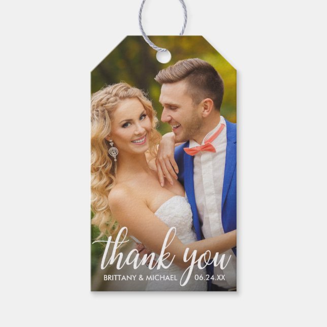 Hochzeitsdanken für Ihr Foto Brie and Groom Geschenkanhänger (Vorderseite)