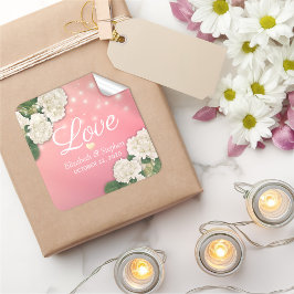 Hochzeitsdanken Hydrangea Blume String Lights Quadratischer Aufkleber
