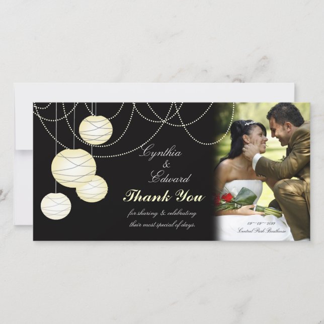Hochzeitsdanken Ivory Round Lanterns Foto Card Dankeskarte (Vorderseite)