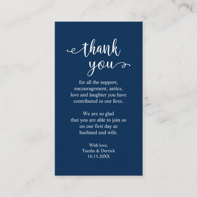 Hochzeitsdanken, Modern Simple Rustic Navy Blue Begleitkarte (Vorderseite)