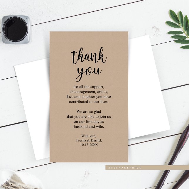 Hochzeitsdanken, Moderne Rustikale Braun Kraft Enc Begleitkarte (Wedding Thank you, Modern Rustic Brown Kraft Enclosure Card for your guests attended your big day.)
