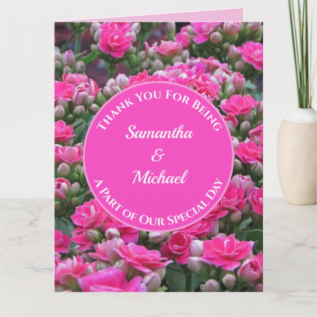 Hochzeitsdanken Pink Blume Gast-Wertschätzung Dankeskarte (Vorderseite)