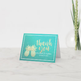 Hochzeitsdanken Sie Gold Ananas Couple Aquamarine  Dankeskarte