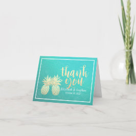 Hochzeitsdanken Sie Gold Ananas Couple Aquamarine  Dankeskarte