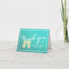 Hochzeitsdanken Sie Gold Ananas Couple Aquamarine  Dankeskarte