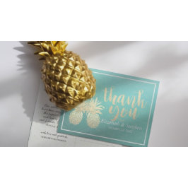 Hochzeitsdanken Sie Gold Ananas Couple Aquamarine  Postkarte
