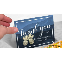 Hochzeitsdanken Sie Gold Ananas Couple Navy Blue Dankeskarte