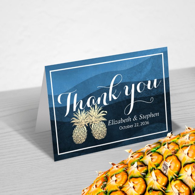 Hochzeitsdanken Sie Gold Ananas Couple Navy Blue Dankeskarte (Von Creator hochgeladen)