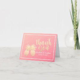 Hochzeitsdanken Sie Gold Ananas Couple Pink Roses Dankeskarte