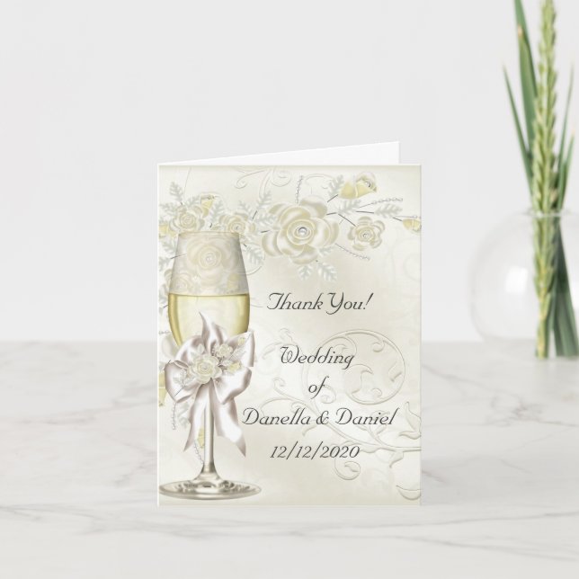 Hochzeitsdanken Sie Gold Cream Pearl Floral Rose Dankeskarte (Vorderseite)