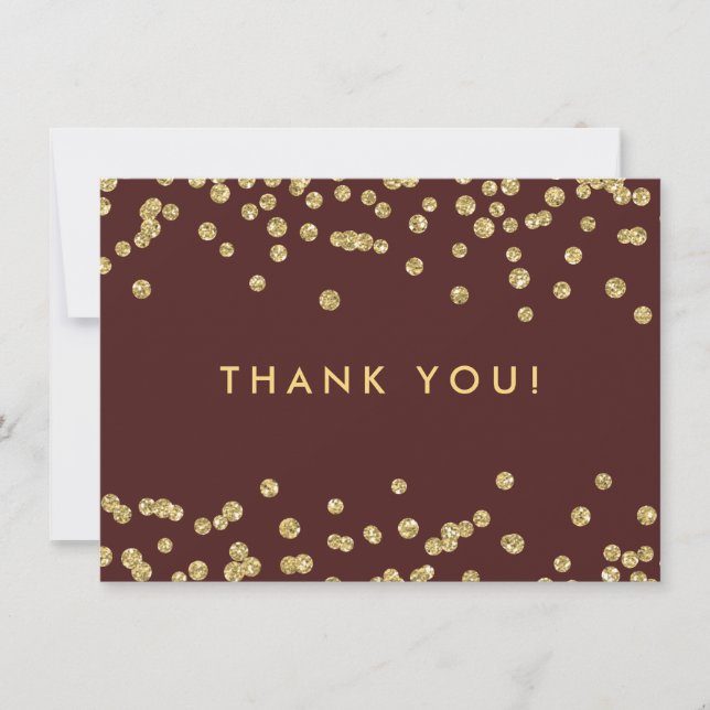 Hochzeitsdanken Sie Gold Glitzer Confetti Marsala Dankeskarte (Vorderseite)