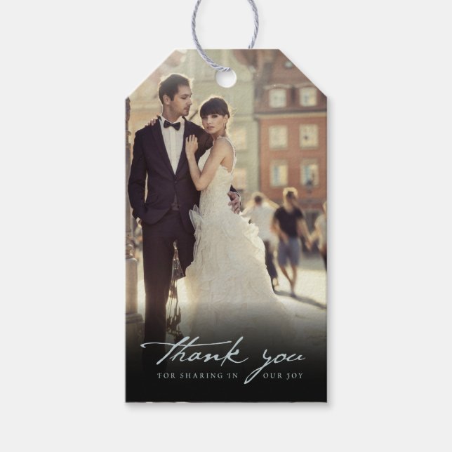 Hochzeitsdanken Sie Handwrite Skript-Foto Geschenk Geschenkanhänger (Vorderseite)