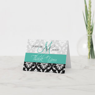 HochzeitsDankeschön Karten Damask Monogram Türkis